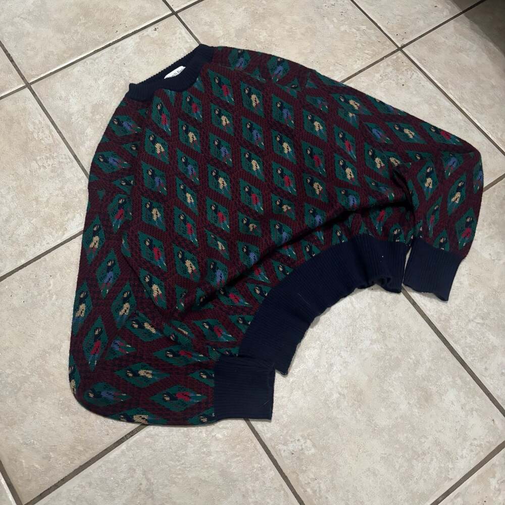 Vintage 90s made in usa Tricots St. Raphael Argyle Golf Pattern Knit Sweater